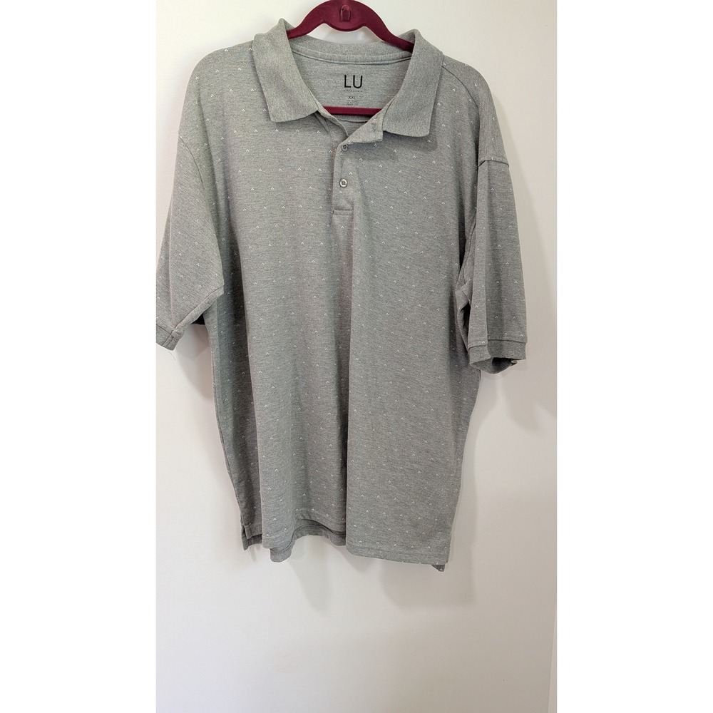 Linea Uomo Mens XXL Grey Micro Print Polo Shirt Short Sleeve Vintage